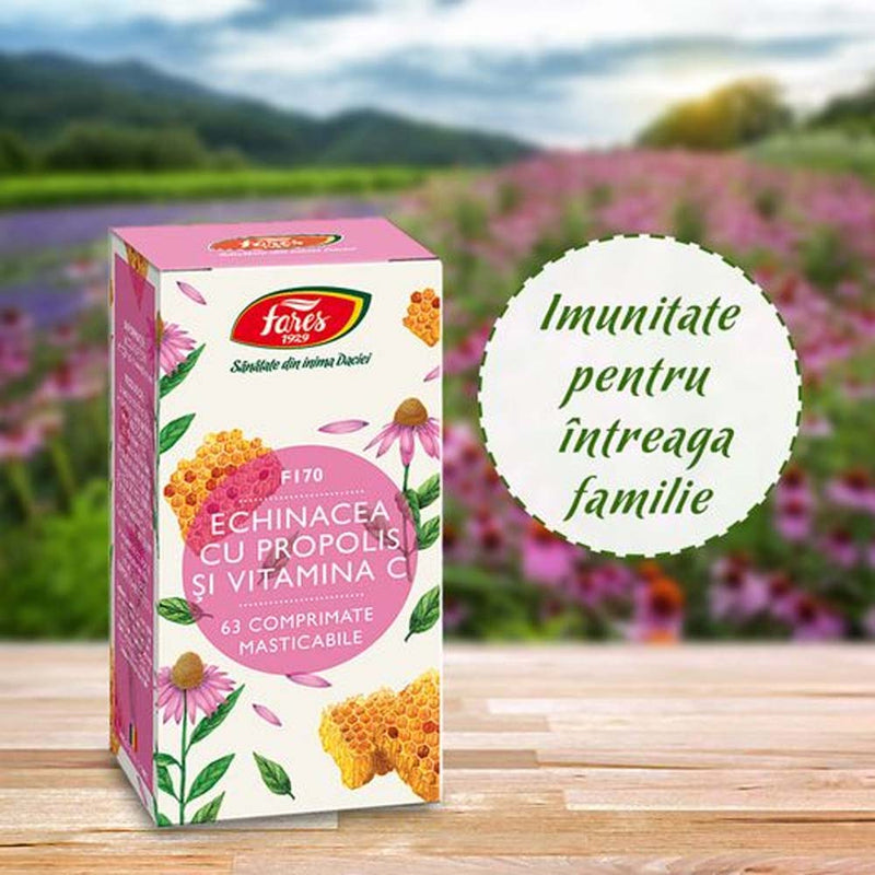 Echinacea cu Propolis si Vitamina C, F170, 60 comprimate, Fares - Delumani - Magazin Online Romanesc 
