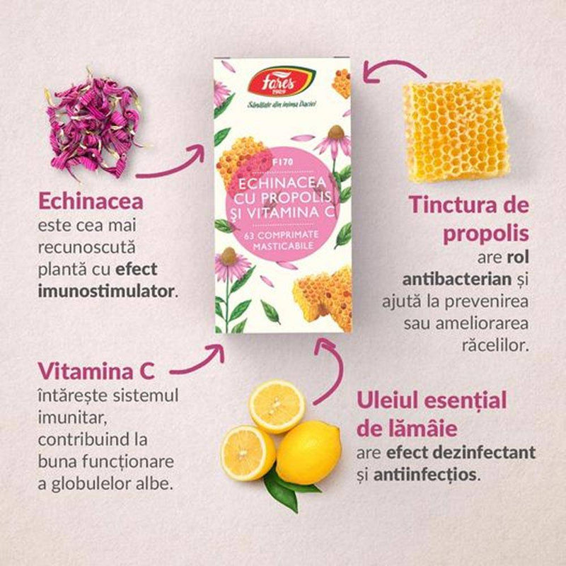 Echinacea cu Propolis si Vitamina C, F170, 60 comprimate, Fares - Delumani - Magazin Online Romanesc 