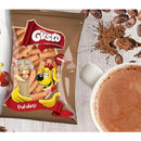 Cacao and milk flavored Pufuleti snack by Gusto, a crispy puffed cereal treat from Phoenixy in a colorful package.